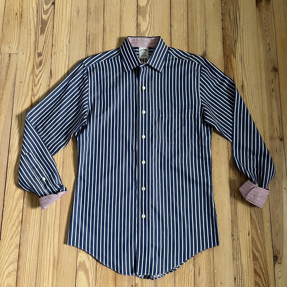 Brooks Brothers Button Down Shirt Mens S Blue White Striped Non-Iron Cotton
